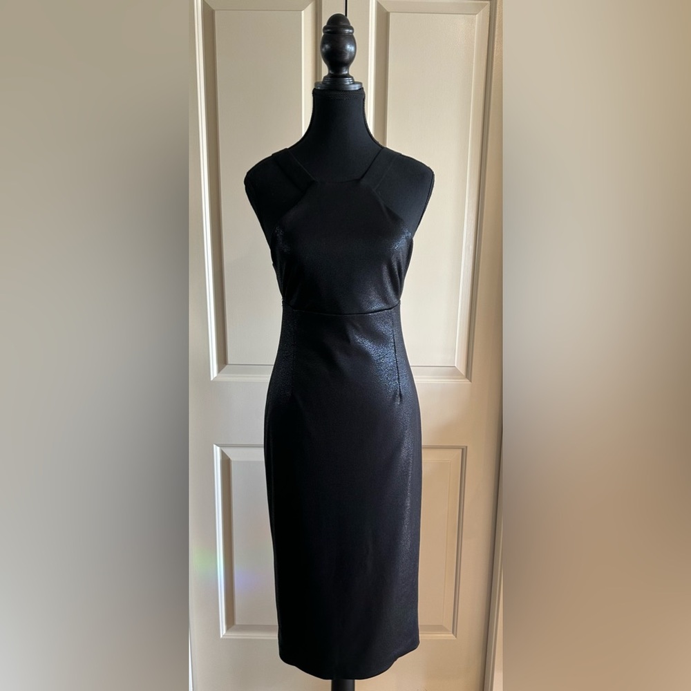Black Halter Pencil Midi Dress